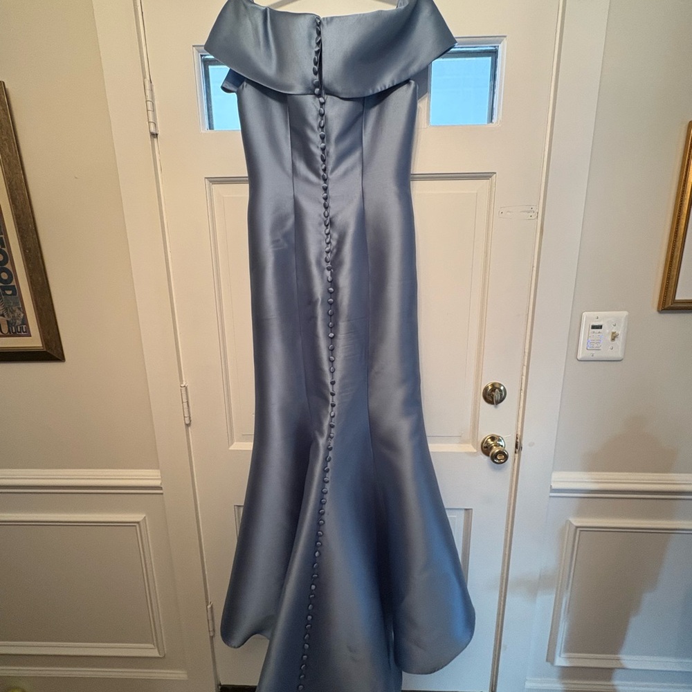 Strapless Satin Mermaid Gown in Steel Blue - Picture 4 of 7